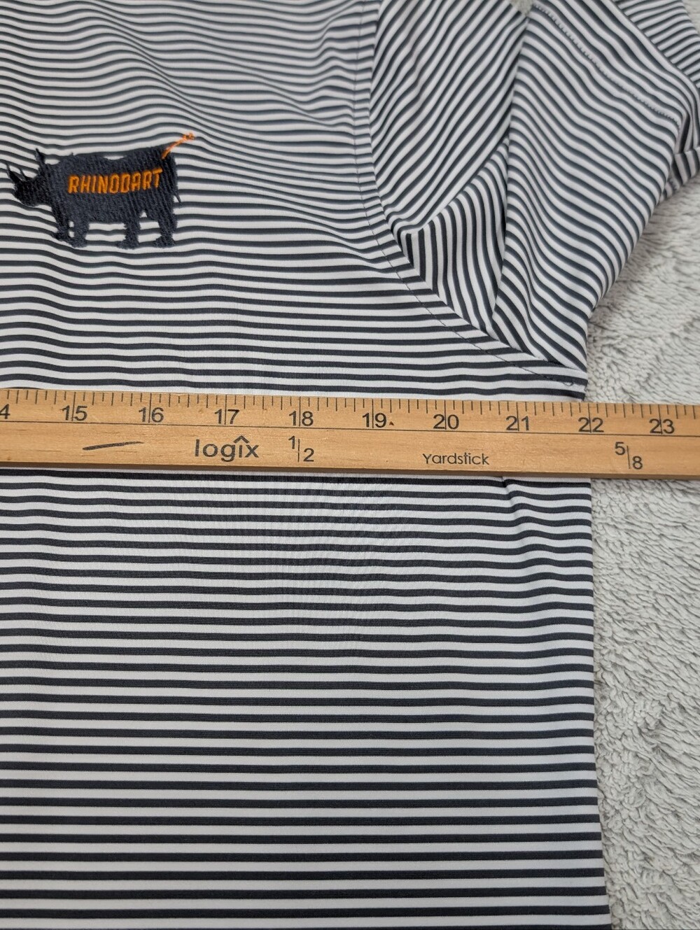 Peter Millar Shirt Mens M Gray Stripe Hales Performance Jersey Polo Golf Logo - Picture 6 of 8
